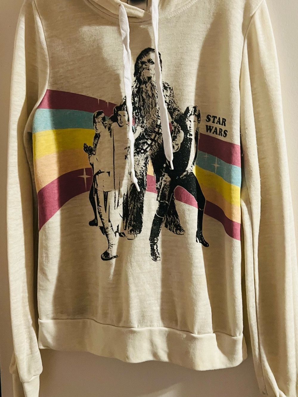 Star Wars Cream Hooded Sweatshirt with Retro Rainbow Stripes L